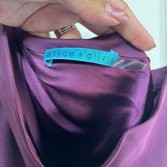 Alice + Olivia Purple One Shoulder Silk Blouse Small Women - Picture 4 of 7